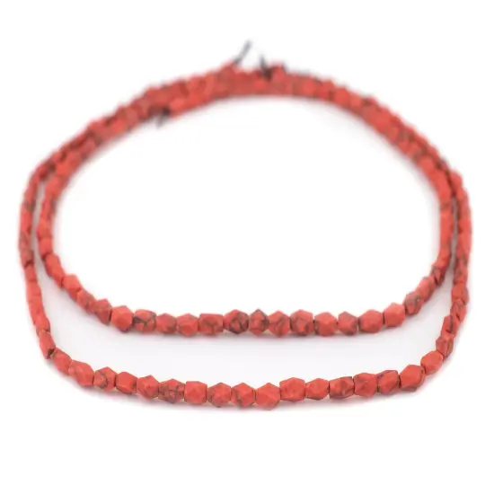 The Bead Chest Coral-Style Faceted Rectangle Afghan Stone Beads 4mm Afghanistan Red 14 Inch Strand {3}