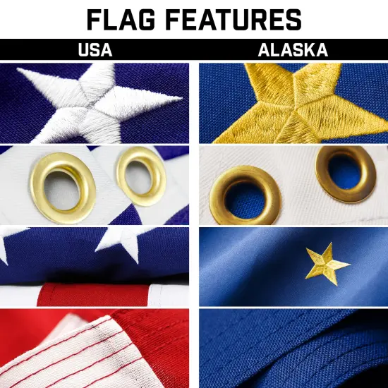 G128 Combo Pack: 25 Ft Telescoping Aluminum Flagpole (Silver) & American and Alaska Flags 3x5 Ft, Both StormFlyer Series Embroidered 220GSM Spun Polyester | Pole with Flags Included {3}