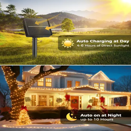 Solar String Lights for Outside, 2-Pack 200LED 78FT Total Solar Lights Outdoor IP65 Waterproof Solar Powered Lights with 8 Lighting Modes for Party Garden Yard Holiday Tree Decoration, Warm White {3}