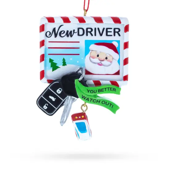 New Driver Santa License with Car Keys Resin Christmas Ornament {1}