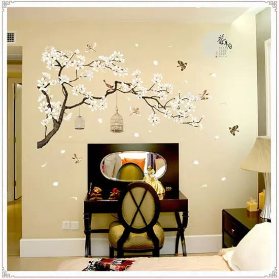 BWCXXZH Large White Flower Wall Stickers, 50"x74" Removable DIY Romantic Cherry Blossom Tree Wall Murals Peel and Stick 3D Wall Art Stickers Home Decor for Gilrs Bedroom Nursery Rooms Living Room {4}