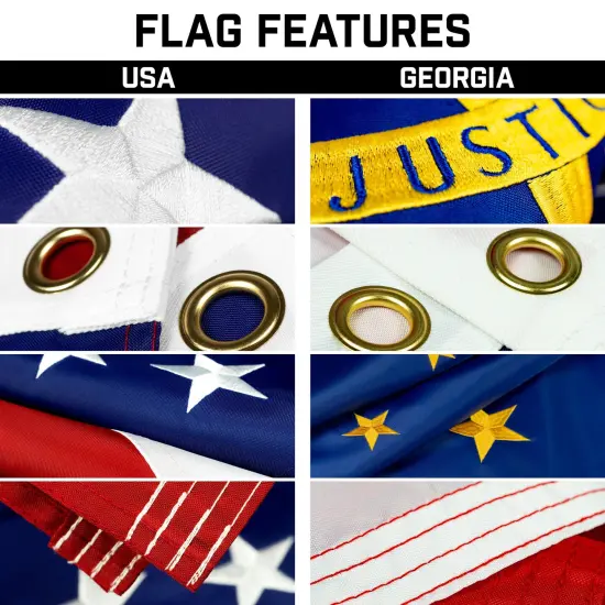 G128 Combo Pack: 20 Ft Telescoping Aluminum Flagpole (Silver) & American and Georgia Flags 3x5 Ft, Both ToughWeave Series Embroidered Polyester | Pole with Flags Included {3}