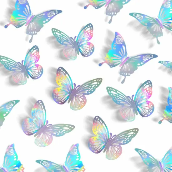 Laser Butterfly Wall Decor,48Pcs 2 Styles 3 Sizes,Removable Butterflies for Cake Cupcake Toppers, 3D Paper Butterfly Sticker Decorations for Birthday Baby Shower Girl Room Nursery Decals {1}