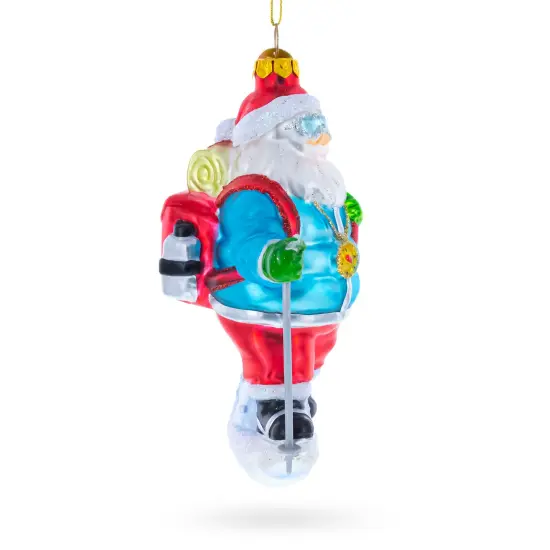 Snowshoeing Santa Glass Christmas Ornament {3}