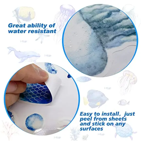 Glow in The Dark Ocean Fish Wall Stickers, Under The Sea Wall Stickers Vinyl Sea Life Wall Decals Removable Waterproof Peel and Stick for Boys Kids Bedroom Bathroom Creatures {5}