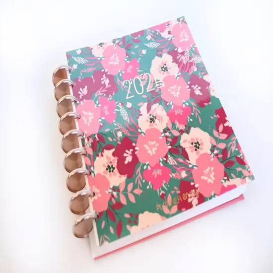 2025 Planner - Mini Horizontal Layout, Disc Bound - "Teal & Pink Floral" (#1005) {2}