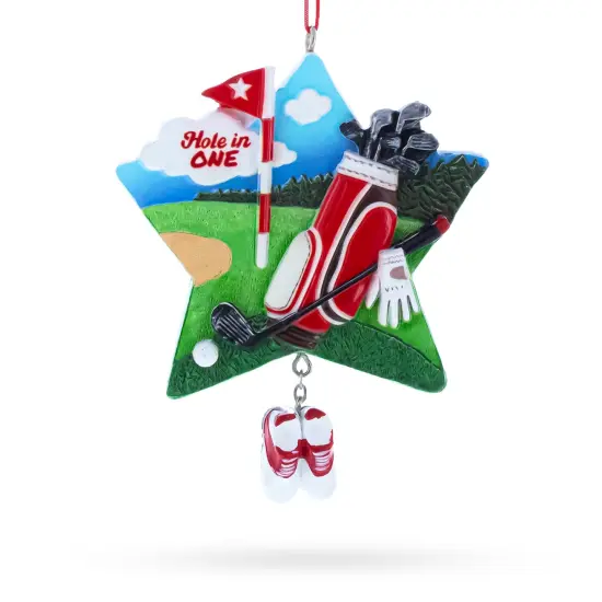 Hole in One Golf Bag with Flag and Shoes Resin Christmas Ornament {1}