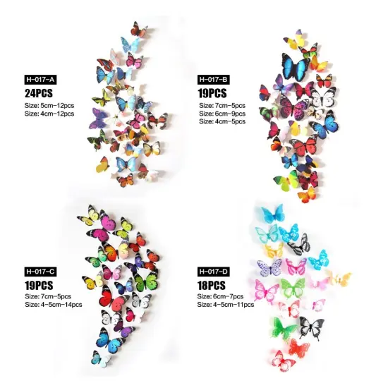 80pcs Butterfly Wall Decor - Plastic Butterflies Wings Foldable Removable Waterproof Reusable Mural Wall Stickers for Home Room Bedroom Nursery Party Wedding Decorations {4}