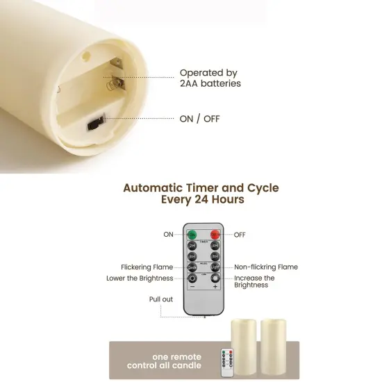 Large Outdoor Waterproof Flameless Candles with Remote Control,D3'' x H5.5'' Battery Operated Flickering LED Pillar Candle Plastic for Outdoor/Indoor Decoration Wedding, Party, Birthday (2PACK) {3}