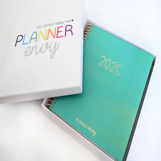 2025 Planner - Mini Horizontal Layout, Spiral Bound - "Teal Strokes" (#402) {3}