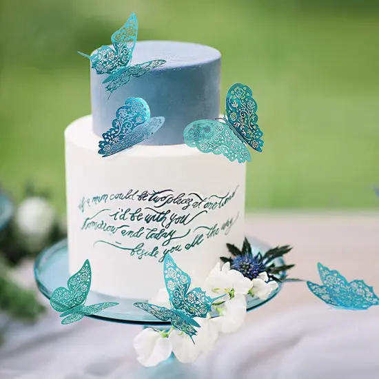 Cheerland Butterfly Wall Stickers Teal Blue 3D Room Decal Mural Sticker Butterfly Decoration for Room Wedding Engagement Baby Shower Birthday Party (Teal Blue C) - Pack of 48 {5}