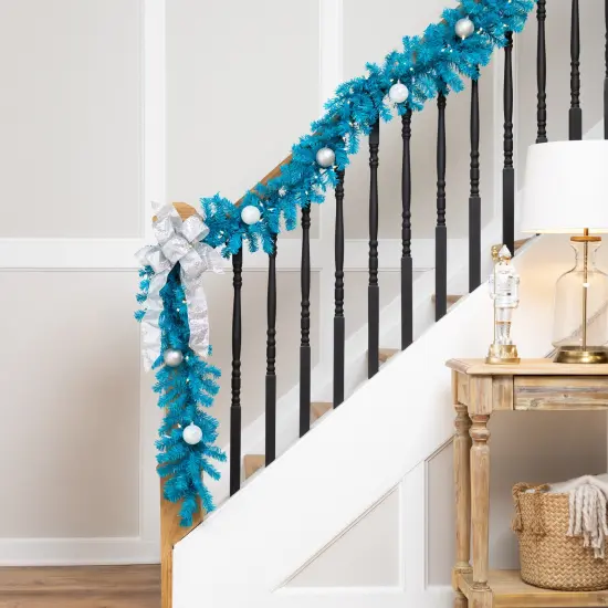Northlight Pre-Lit Artificial Pine Christmas Garland - 9' - Turquois Blue - Clear Lights {1}