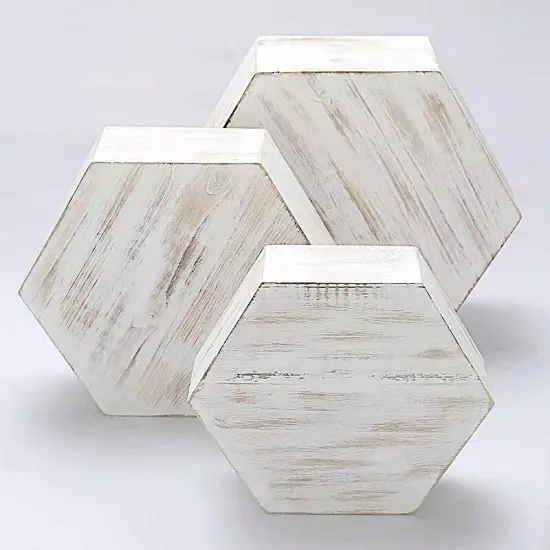 3 Whitewashed Wooden CAKE STAND Hexagonal Dessert Display Boxes Party Events {1}