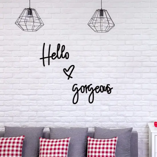 Hello Gorgeous Words Wall Decor 3D Wooden Sign Art for Home Room Office Door Decorations Party Supplies (Black) {5}