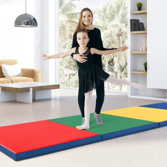 4-Panel PU Leather Folding Exercise Mat with Carrying Handles and Hook and Loop Fasteners Multicolor {2}