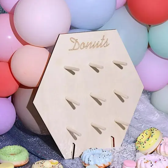 13" Natural Hexagon Wood Board Donut Wall DISPLAY STAND Party Events Decorations {2}