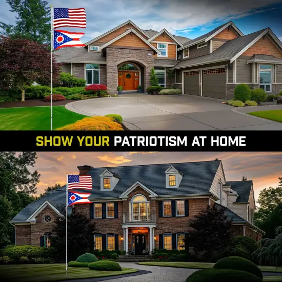 G128 Combo Pack: 20 Ft Telescoping Aluminum Flagpole (Silver) & American and Ohio Flags 3x5 Ft, Both ToughWeave Series Embroidered Polyester | Pole with Flags Included {4}