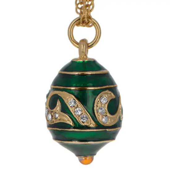 Regal Currents: Green Enameled Wave Royal Egg Necklace, 20 Inches {4}