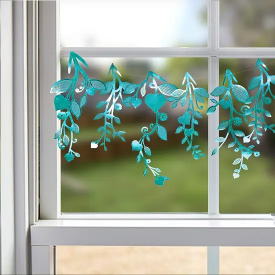 Cheerland Leaf Vine Garlands Teal Blue Hanging Leaves Banner Backdrop Wall Stickers Decorations for Birthday Anniversary Wedding Tea Party Supplies - Pack of 24 {3}