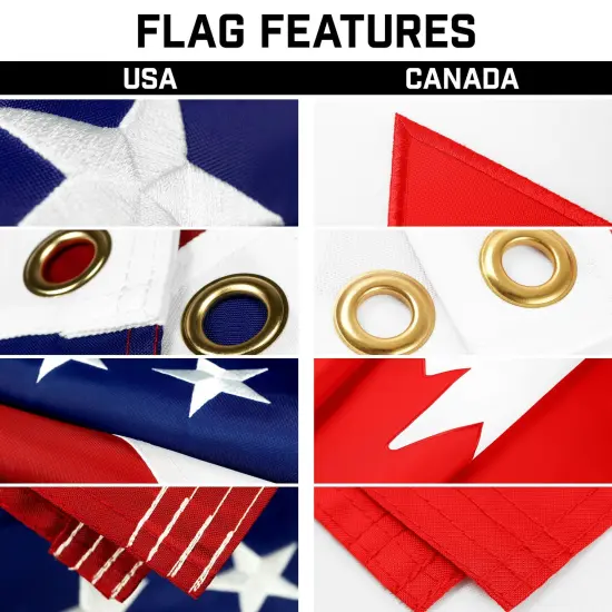 G128 Combo Pack: 20 Ft Telescoping Aluminum Flagpole (Black) & American and Canada Flags 3x5 Ft, Both ToughWeave Series Embroidered Polyester | Pole with Flags Included {3}