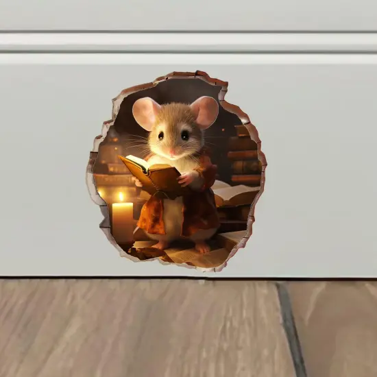 2x Mouse Hole 3D Wall Stickers-Mouse Reading Book,Mouse Hole Decal, Mouse Wall Decal,Handmade Wall Clings,Mouse Wall Stickers & Murals,Wall Decor For Home, Kids Room,Gift Idea {6}