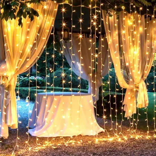 Brightown 300 LED Curtain String Lights, 9.8 FT Hanging Fairy Lights with Remote, 8 Modes, Connectable Waterproof Window Lights for Bedroom Backdrop Wedding Outdoor Christmas Party, Warm White {1}