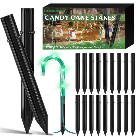 20PCS Replacement Stakes for Christmas Candy Cane Lights Outdoor, Plastic Candy Cane Pathway Markers Lights Spike Replacer, Size 0.68 * 6.05 Inches, Used to Maintain Candy Cane Pathway Lights 1 {1}