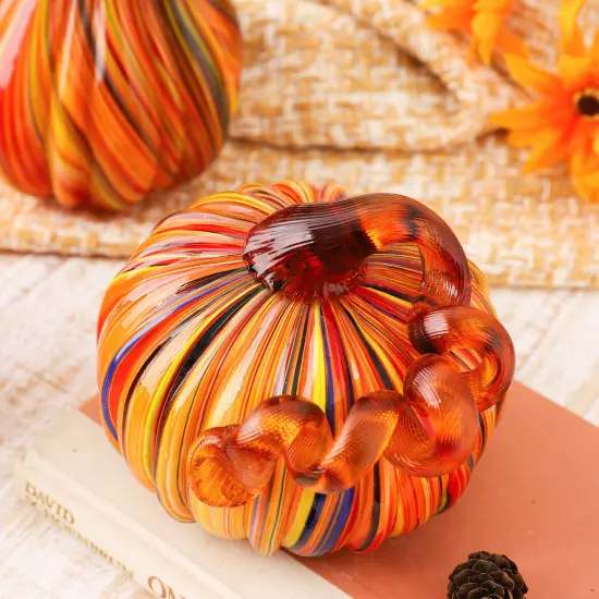 Set of 2/3 Handmade Mouthblown Multi Striped Glass Pumpkin & Gourd {4}