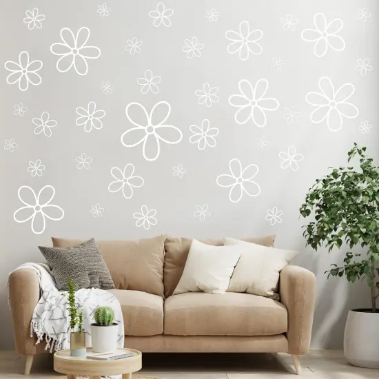 A1diee 8Pcs White Daisy Wall Sticker in Total 44 Pieces Vinyl Cute Flower Art Aesthetic Transparent Vinyl Peel and Stick Wall Decor for Christmas Window College Dorm Bedroom Living Room Decoration {3}