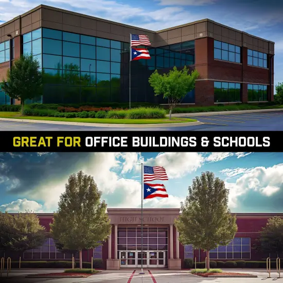 G128 Combo Pack: 25 Ft Telescoping Aluminum Flagpole (Black) & American and Puerto Rico Flags 3x5 Ft, Both StormFlyer Series Embroidered 220GSM Spun Polyester | Pole with Flags Included {5}