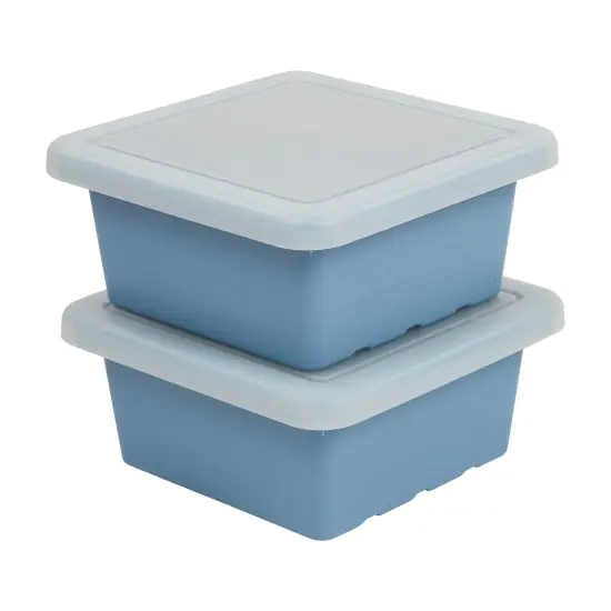 Square Bin with Lid, Storage Containers, 2-Pack Powder Blue {1}