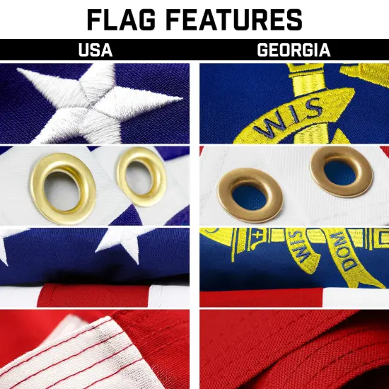 G128 Combo Pack: 25 Ft Telescoping Aluminum Flagpole (Black) & American and Georgia Flags 3x5 Ft, Both StormFlyer Series Embroidered 220GSM Spun Polyester | Pole with Flags Included {3}