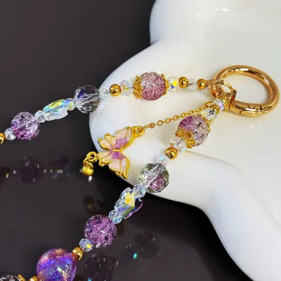 Wrapables Sparkling Beaded Cell Phone Wrist Strap, Keychain, Bag Charm with Lanyard Tether Tab, Purple Butterfly {6}