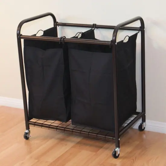 Bronze Metal Laundry Sorter Cart with 2 Removable Bags, Casters and Handles {3}