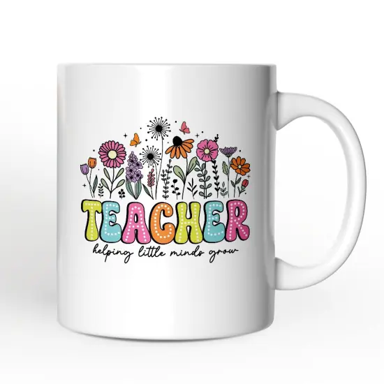 Helping Little Minds Grow Teacher Mug, Floral Appreciation Gift {1}