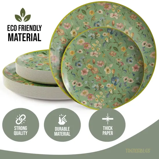 Earthtrends Heavy Duty Paper Plates for parties &ndash; Includes 8-Inch Paper Dessert Plates and 10-Inch Paper Dinner Plates &ndash; Disposable Floral Paper Plates for Parties, Weddings, Events, BBQs, Birthdays, Catering, Holidays &ndash; Elegant Tableware Set Bouyant 32 {3}