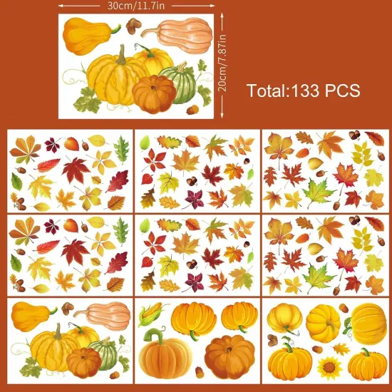 Fall Double Sided Pumpkin Leaves Window Stickers {5}