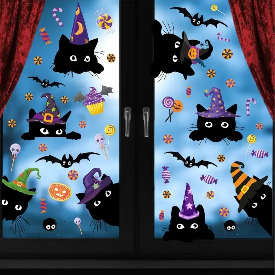 Halloween Window Cling Stickers Funny Cat Decals Double-Sided {5}