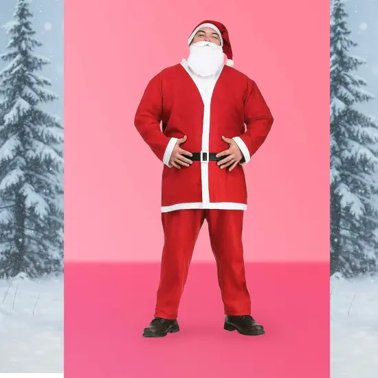 Plus Size Santa Pub Crawl Adult Costume Jacket Pants Hat Belt and Beard Set {4}