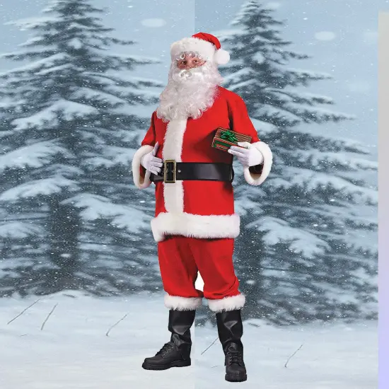 Mens Santa Costume Set with Jacket, Pants, Belt, Gloves, Hat and Boot Tops {2}