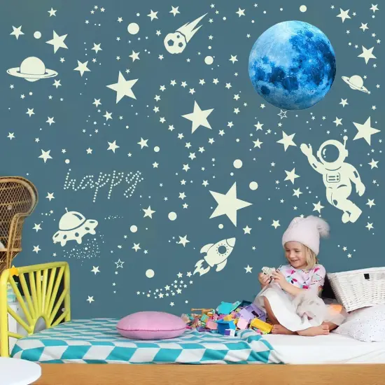 Glow in The Dark Moon and Space Wall Decals {4}