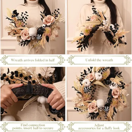 24 Inch Collapsible Halloween Wreath for Front Door with Lights {5}