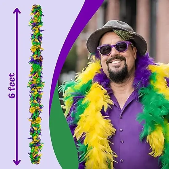 4E's Novelty 2 Pcs Mardi Gras Feather Boa 6 Ft / 72 Inch Long - Great Accessory for Mardi Gras Outfits for Women & Men, Mardi Gras Costumes for Party {2}