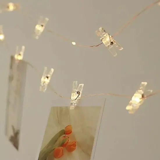 32 ft Warm White Battery Operated LED String FAIRY LIGHTS Clips Party Supplies {4}