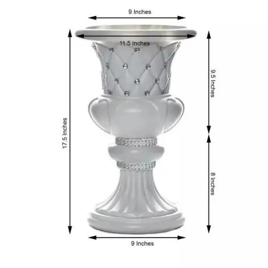 2 White 18-Inch Italian Pedestal FLOWER POTS VASES Crystal Beads Party Supplies {2}