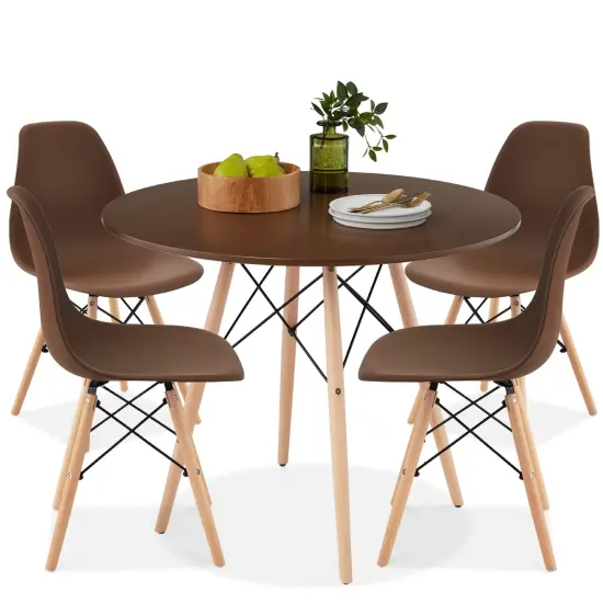 Best Choice Products 5-Piece Compact Mid-Century Modern Dining Set w/ 4 Chairs, Wooden Legs Brown/Oak {1}