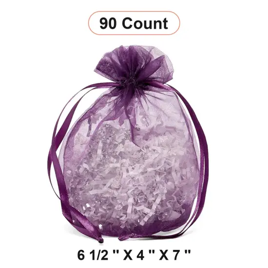 Wide Round Flat Bottom Organza Bags 6 1/2 '' X 4 '' X 7 '' for Wedding Gifts Purple {1}