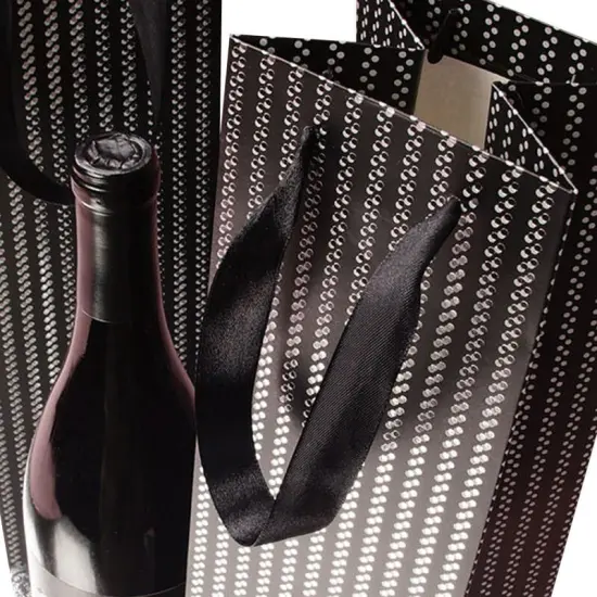 Silver Beaded Stripe Wine Tote Bag 4 1/8'' X 4 1/8'' X 14 1/4'' {3}