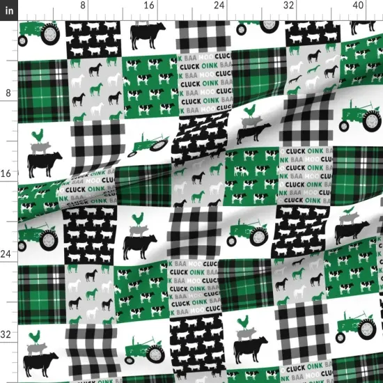 Various Fabrics by the Yard or Fat Quarter Wholecloth Farm Tractor Green Black Woodgrain Plaid Custom Printed Fabric by Spoonflower {1}