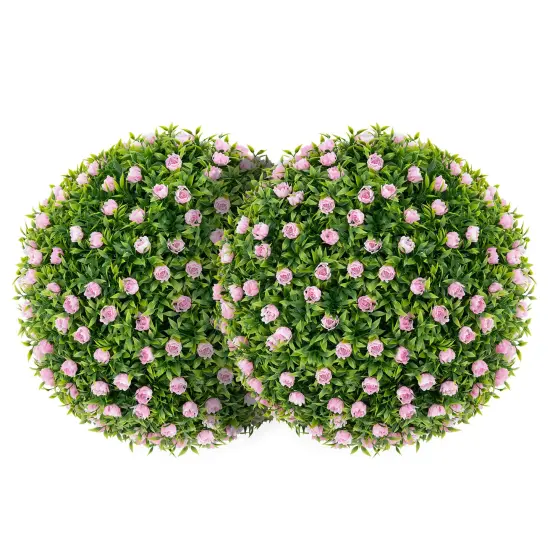 2 Pieces 17.5 Inch Topiary Balls Artificial Plant with Pink Flowers {1}